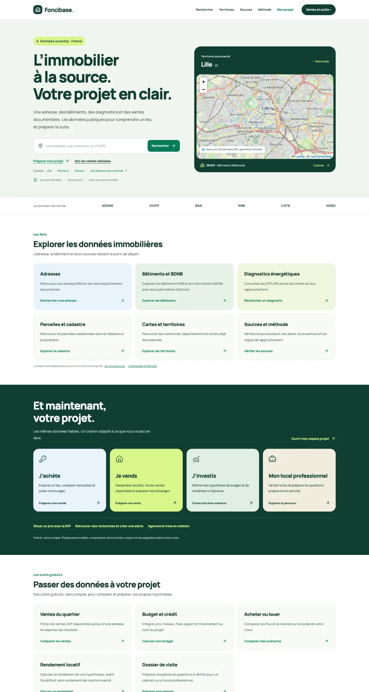 Page d’accueil de Foncibase