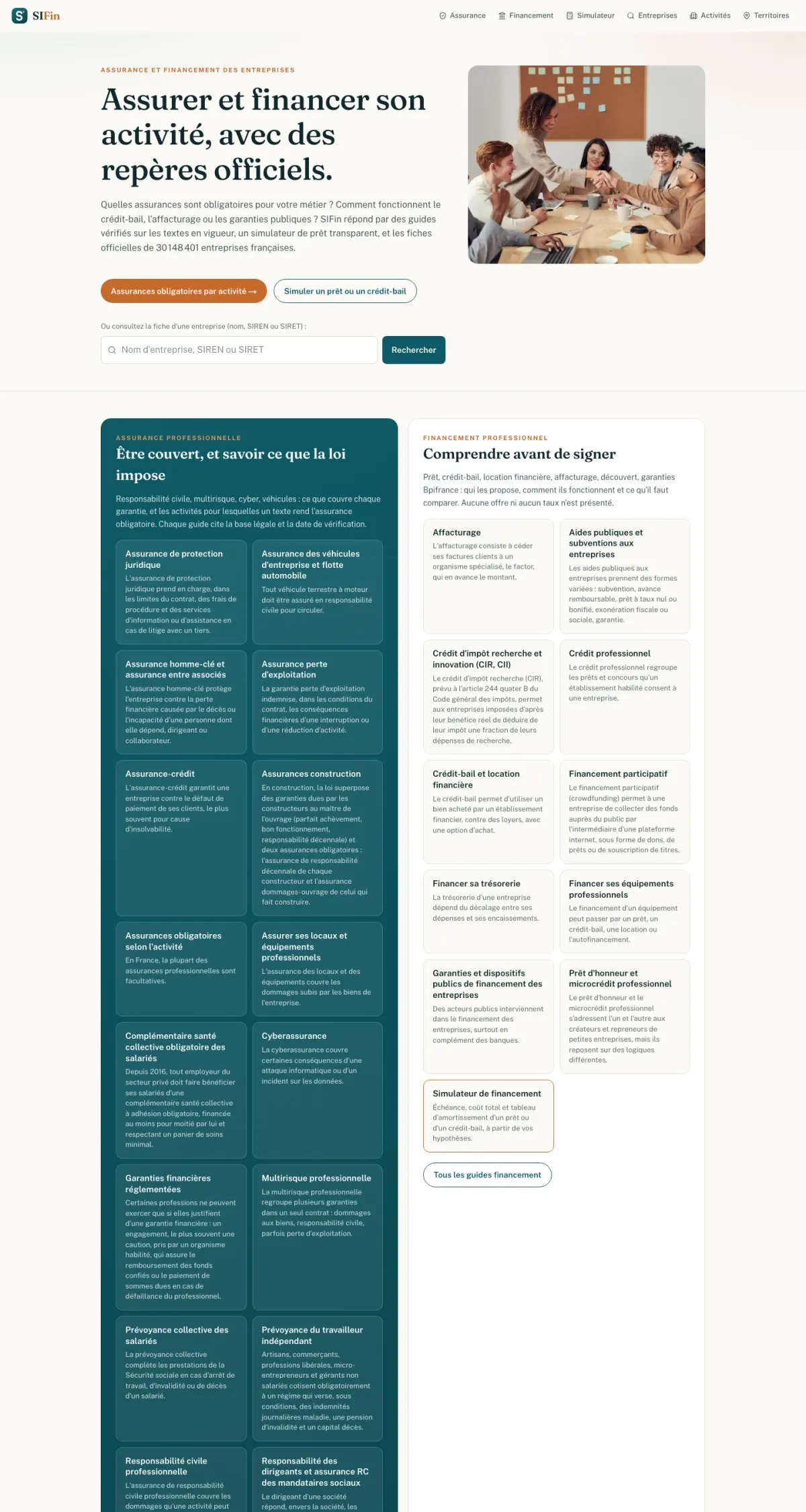 Page d’accueil de SIFin